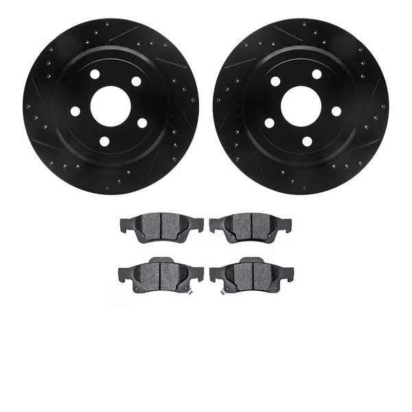 8502-42038, Rotors-Drilled and Slotted-Black with 5000 Advanced Brake Pads, Zinc Coated, Dynamic Friction Co, Mfr#: 8502-42038
